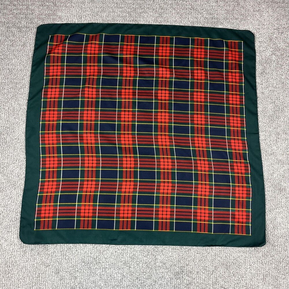 Vintage Art Of The Scarf Scarf Womens Red Tartan Plaid Satin Holiday Preppy
